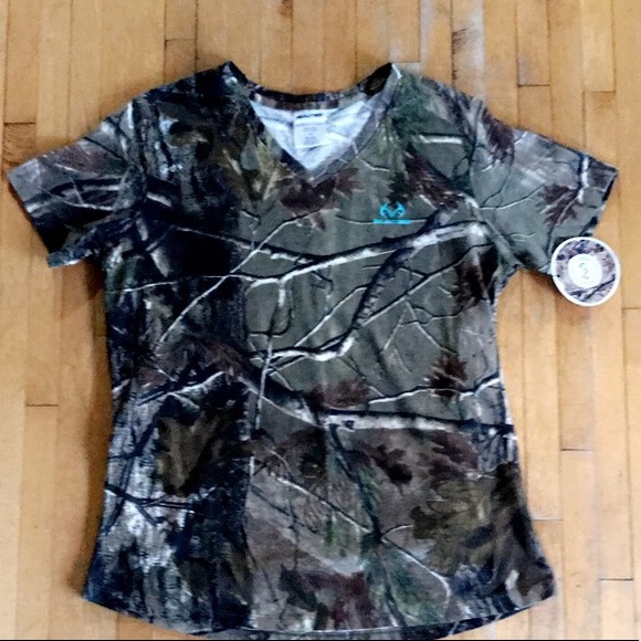 Realtree Men's Short Sleeve 100% Cotton Tee Shirt Black W/ Camo Logo Choose Size - Foto 2